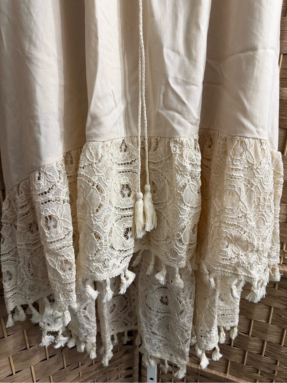 Cupshe Strapless Cream Boho Hi-Low Smocked Strapless Dress Resort Vacation - Picture 4 of 7